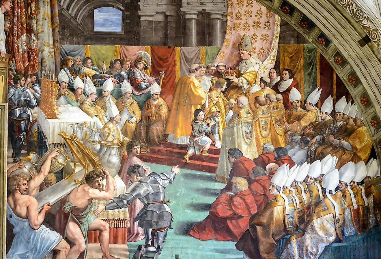 A painting depicting the crowning of Charlemagne as the Holy Roman Emperor in 800 CE. Image credit Viacheslav Lopatin via Shutterstock