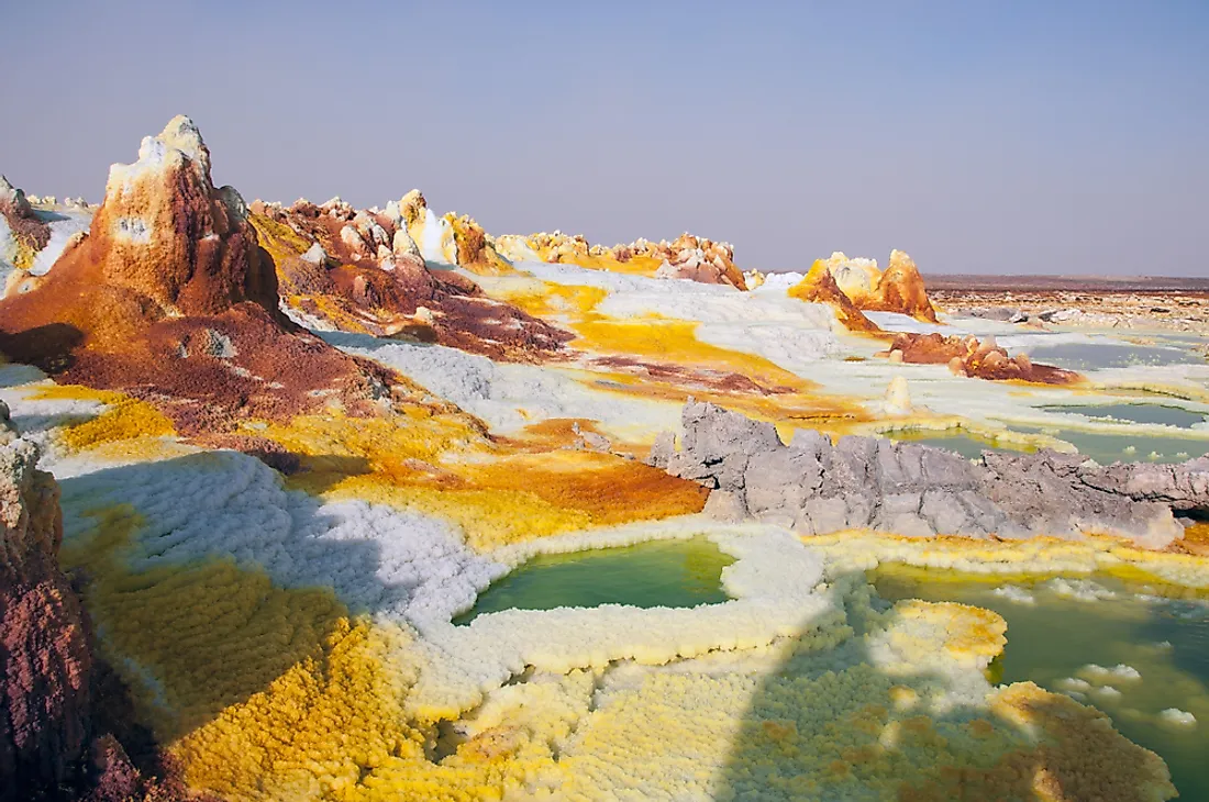 Volcanoes with sulphuric deposits in Ethiopia. 