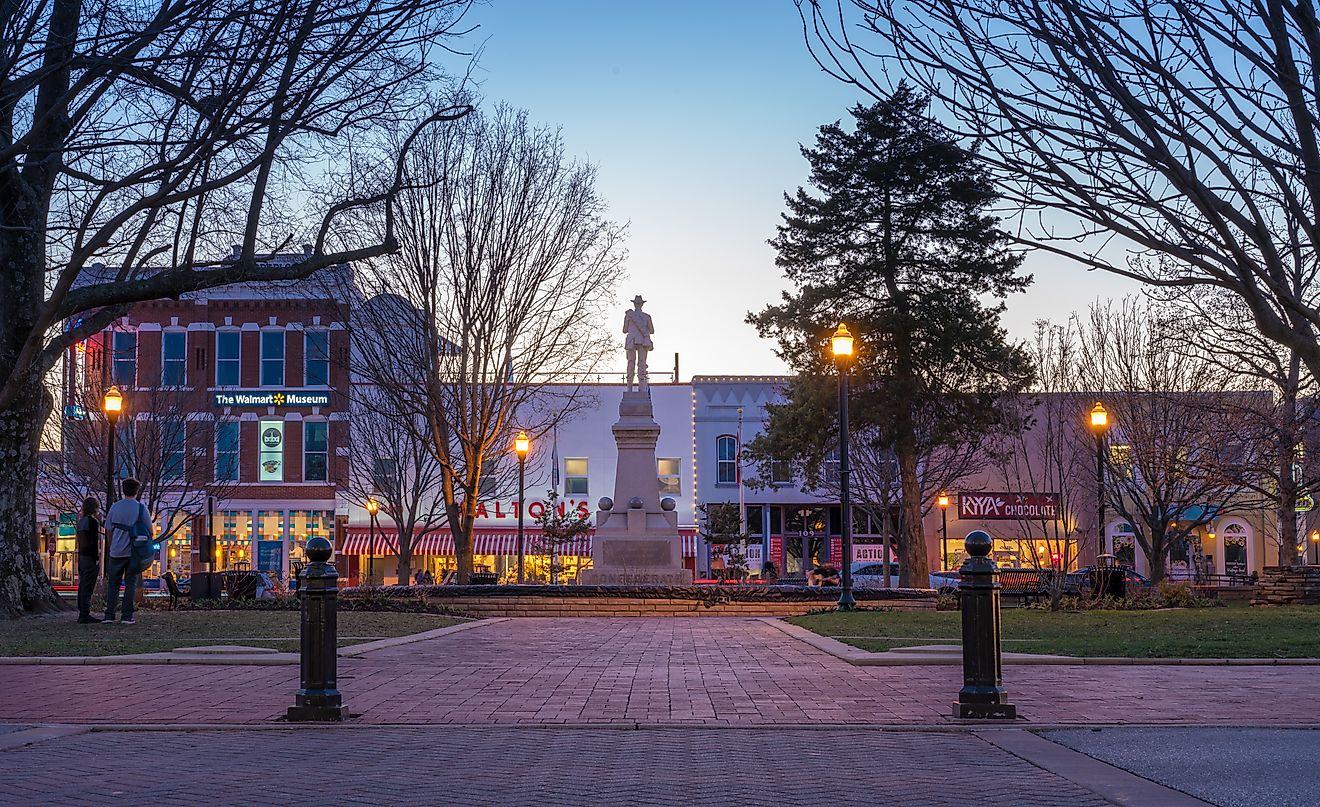 Sunset Over Downtown Bentonville, Arkansas, USA. Editorial credit: shuttersv / Shutterstock.com