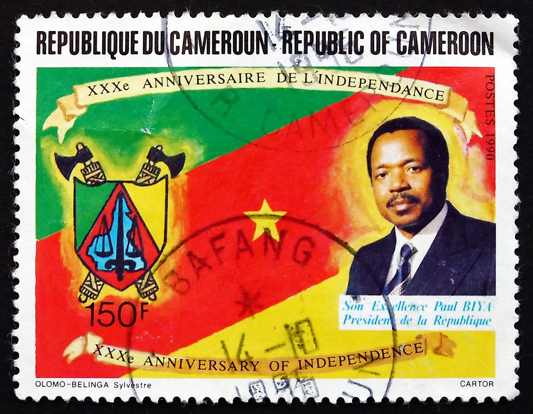 A stamp from Cameroon showing Paul Biya. Editorial credit: Boris15 / Shutterstock.com. 
