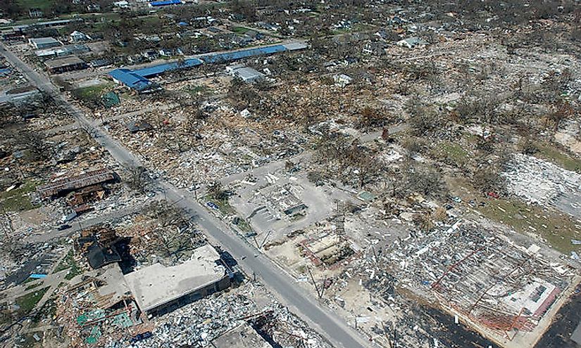 Damage in Long Beach, Mississippi following Hurricane Katrina, a Category 5 hurricane.