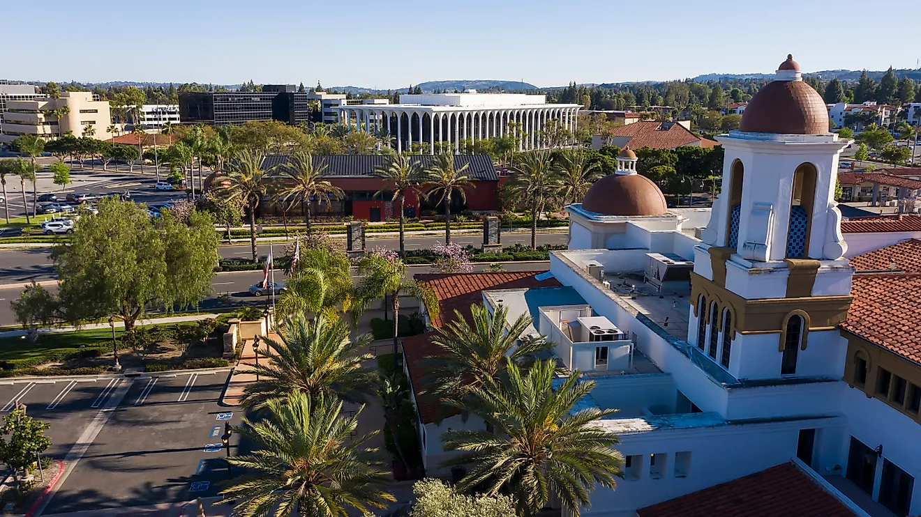 Day time aerial view of the downtown area of Laguna Woods, California