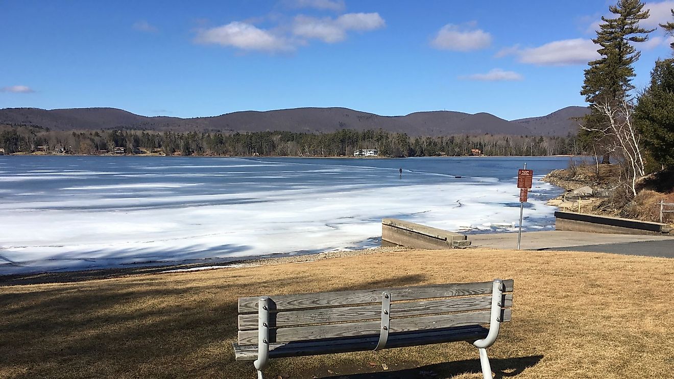 Frozen Onota Lake in Pittsfield, Massachusetts.