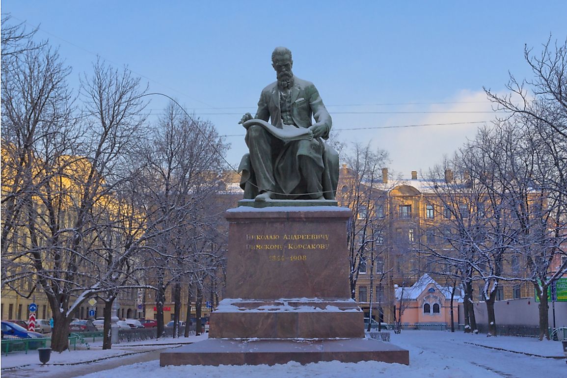 Statue of Russian composer Nikolai Rimsky-Korsakov in Theater Square, Saint Petersburg. Editorial credit: Walencienne / Shutterstock.com