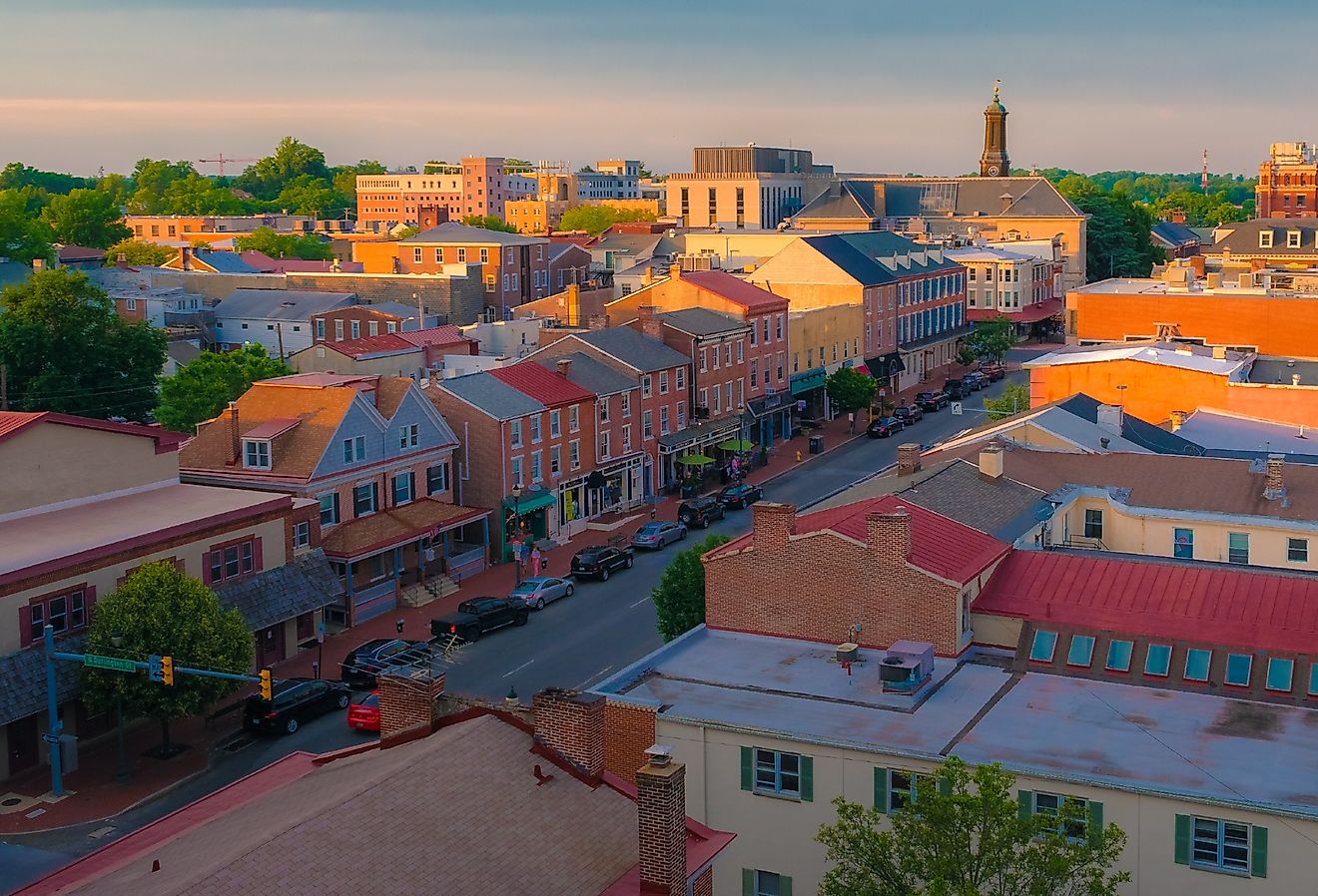 Downtown street view in West Chester, Pennsylvania.