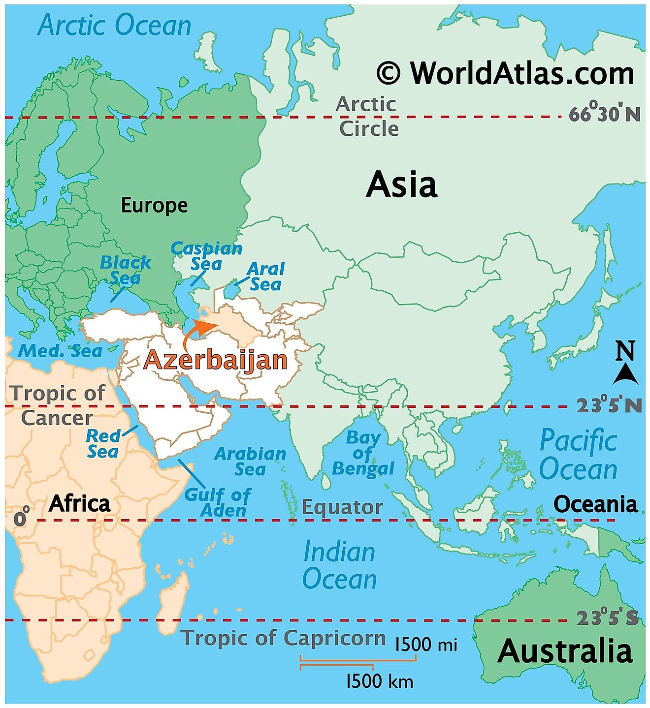Map showing location of Azerbaijan in the world.