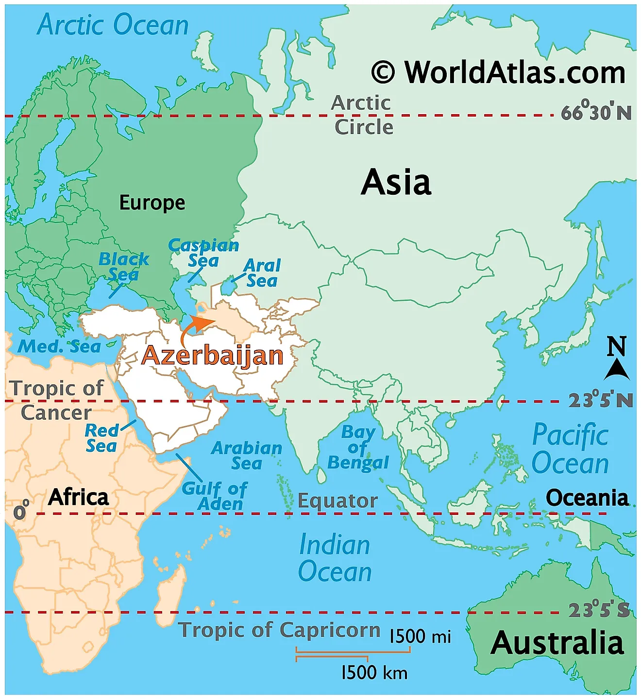 Map showing location of Azerbaijan in the world.