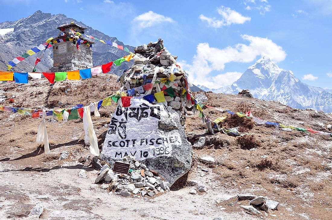 Memorial for Scott Fischer near the Everest Base Camp. Editorial credit: Wojtek Chmielewski / Shutterstock.com