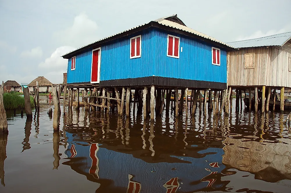 Colorful stilt houses found in Ganvie, Benin.