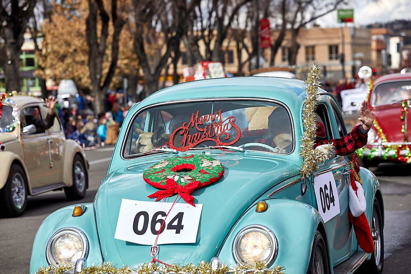 Prescott, Arizona, USA - December 1, 2018: Volkswagen Vintage Car club in Christmas parade on Cortez St. Editorial Photo Credit: Pamela Au Shutterstock. 