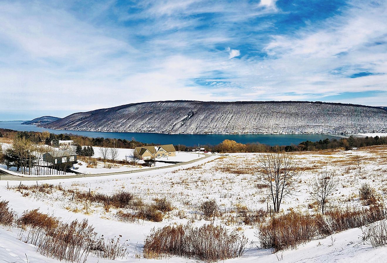 Panoramic view of Canandaigua Lake in winter.