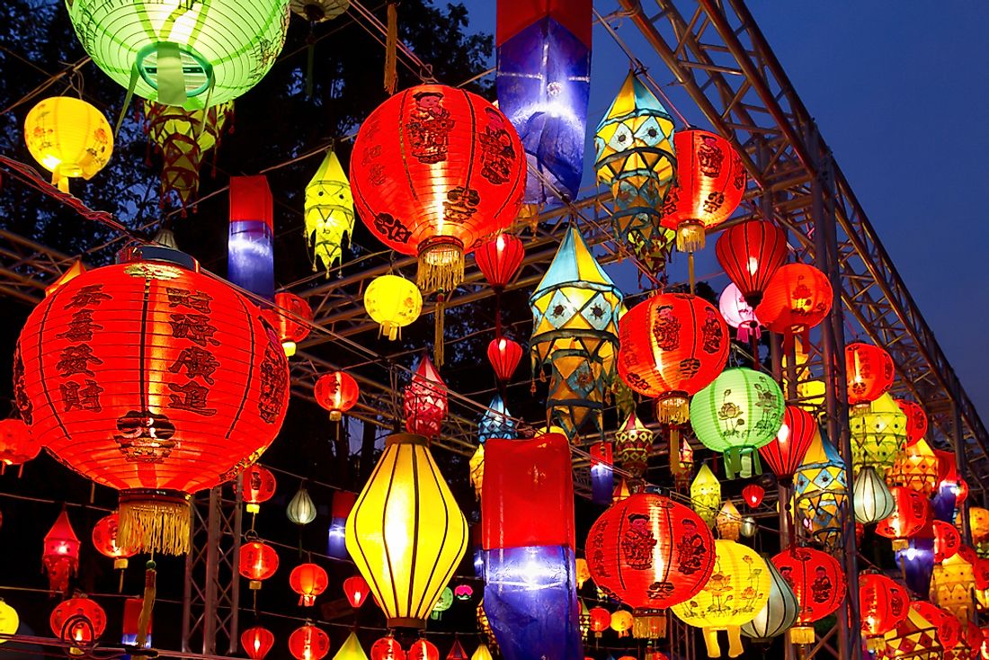 Lanterns hang in the Hong Kong night market. 