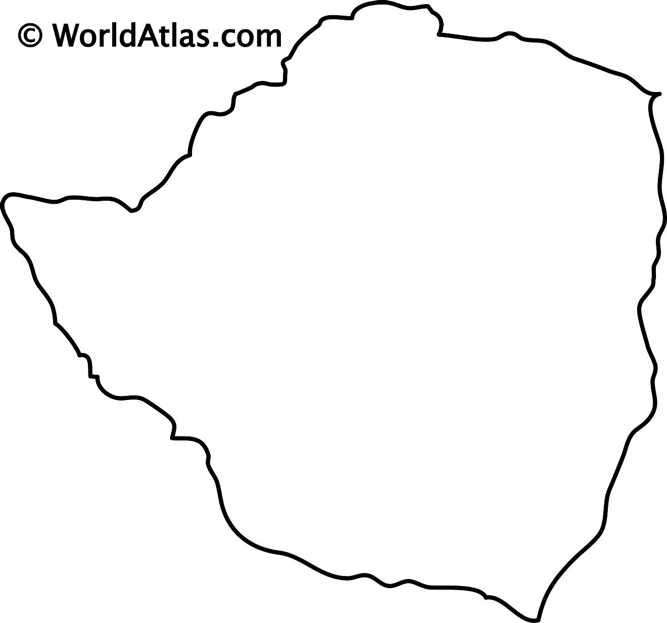 Mapa de contorno en blanco de Zimbabue