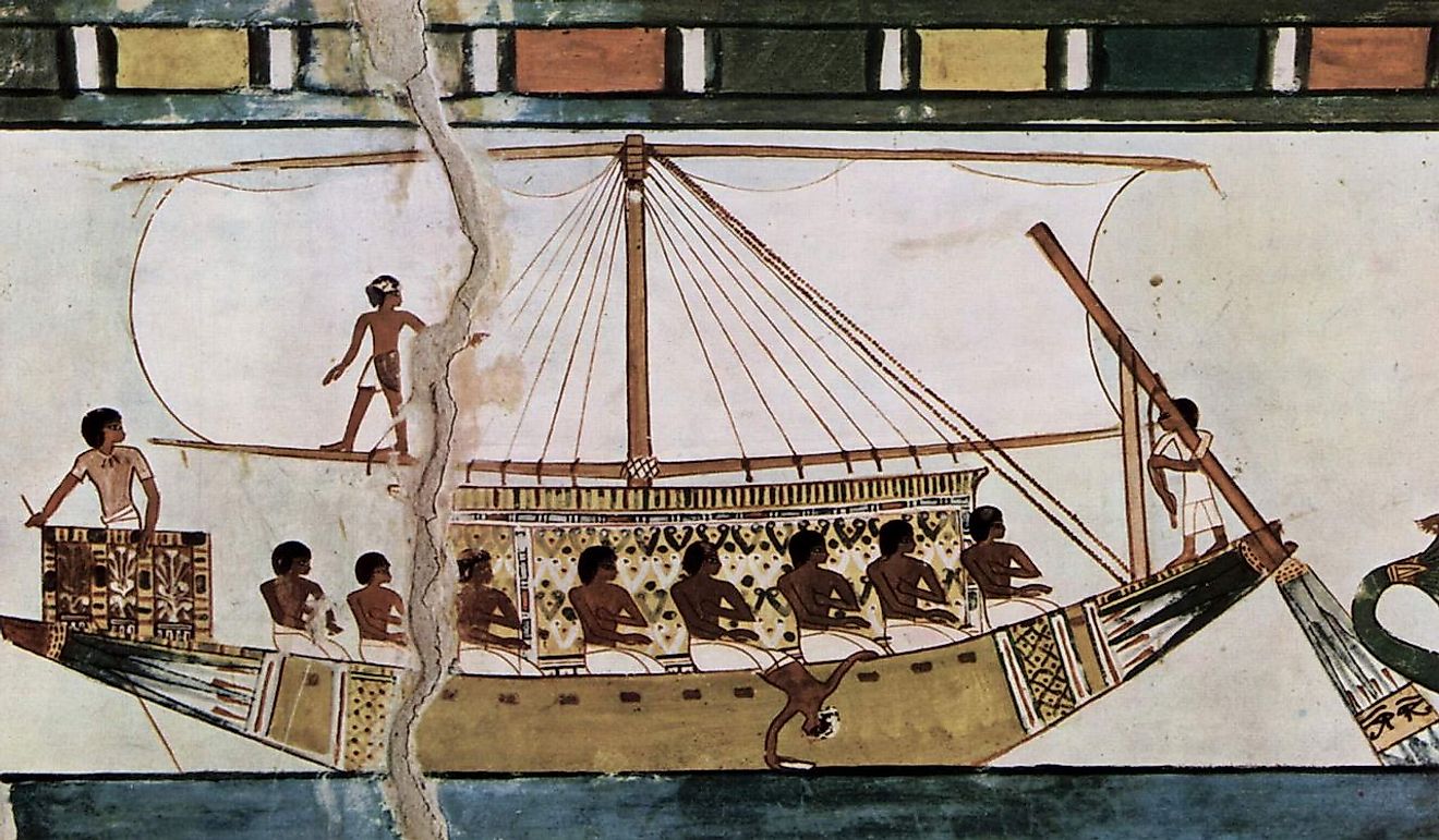 Stern-mounted steering oar of an Egyptian riverboat. Image credit: Maler der Grabkammer des Menna/Public domain