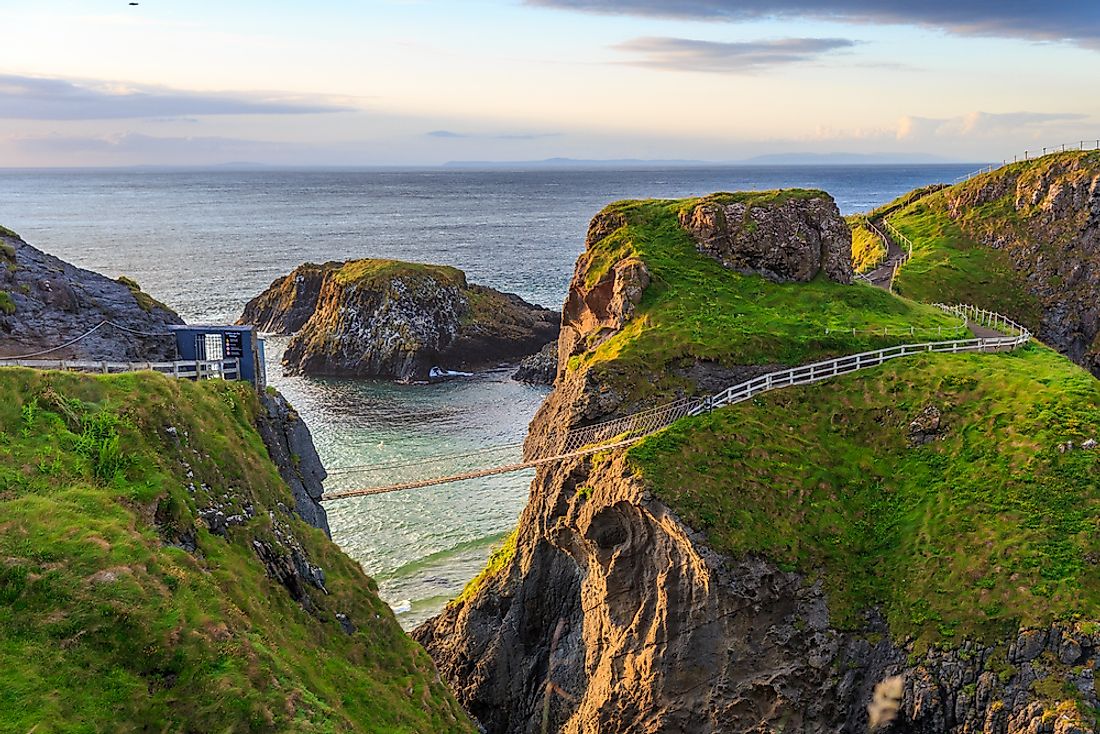 The Carrick a Rede Rope Bridge links the island of Carrickarede to the mainland.