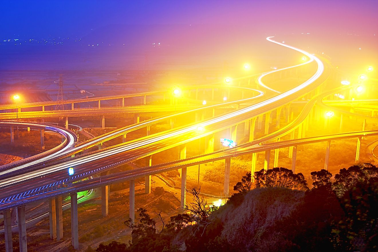 Bright lights on the highway in Taiwan create light pollution affecting wildlife. Image credit: PhotonCatcher/Shutterstock.com