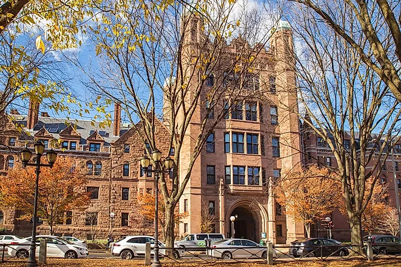 Phelps Hall along College Street in Yale's Old Campus.