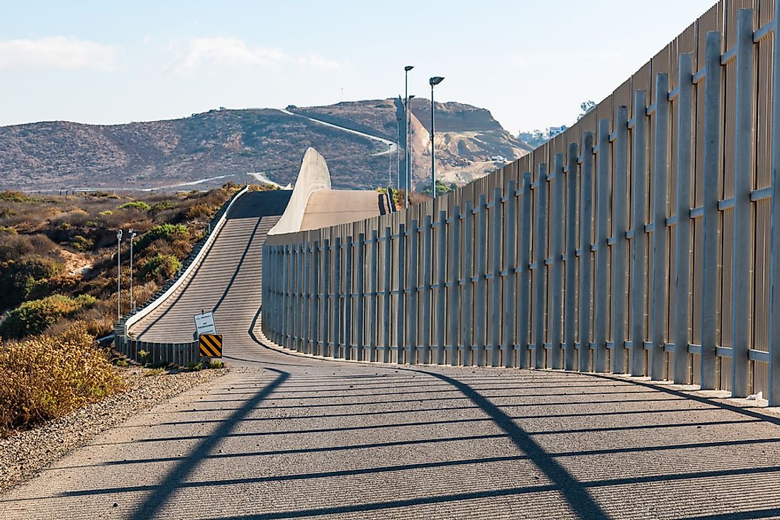Border wall between the US and Mexico in California, a sanctuary state.