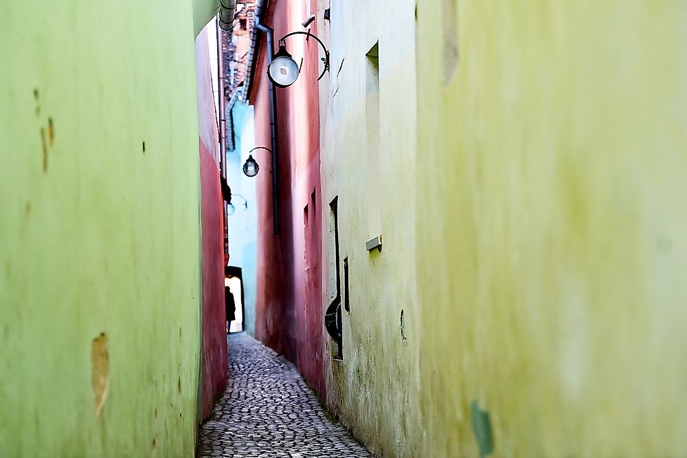 Strada Sforii in Braşov, Romania is one of the world's most narrow recorded streets. 