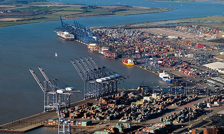 Products ready for export at the Dock, Felixstowe, Suffolk.