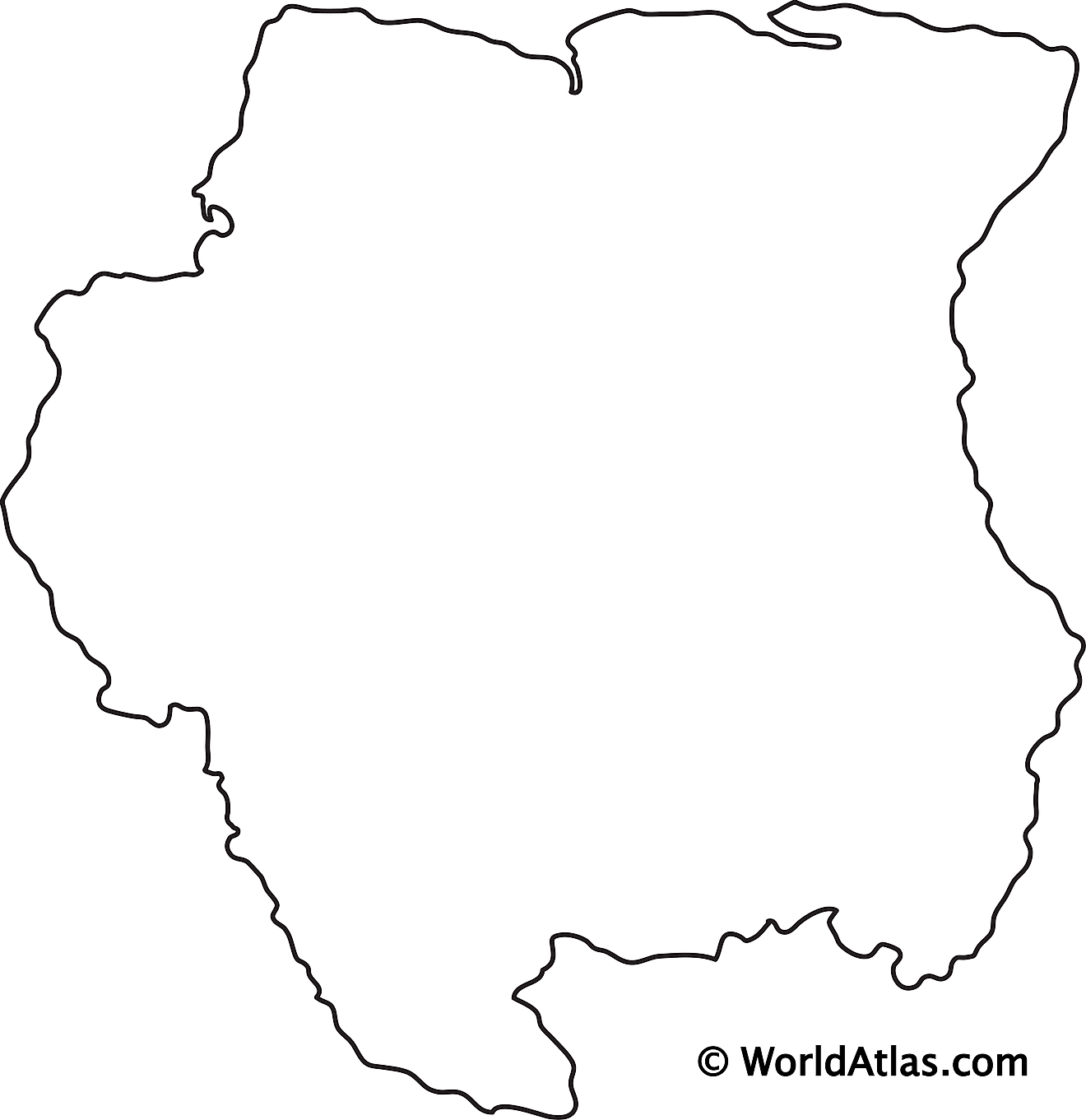Mapa de contorno en blanco de Surinam