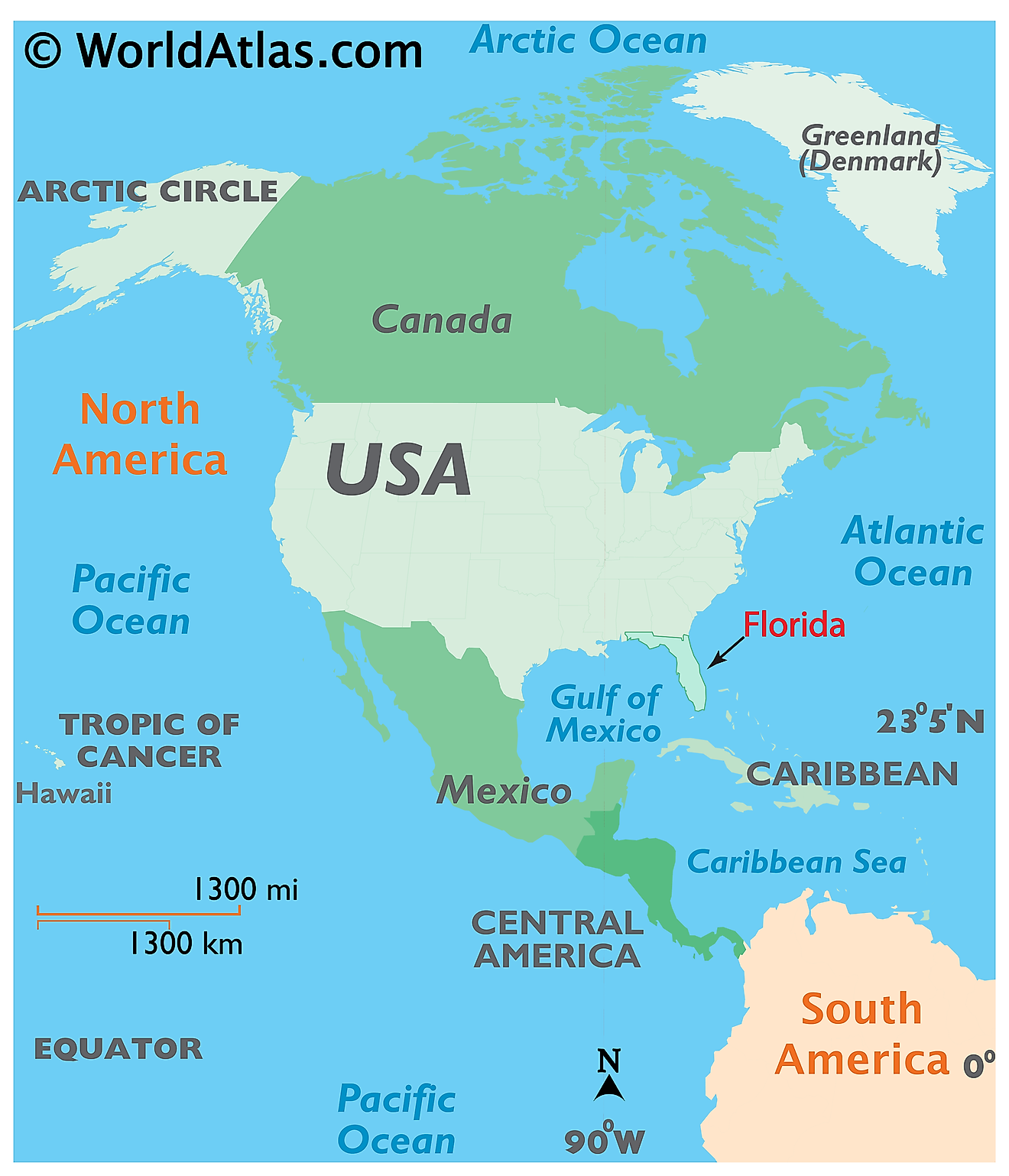 Map showing location of Florida in the world.