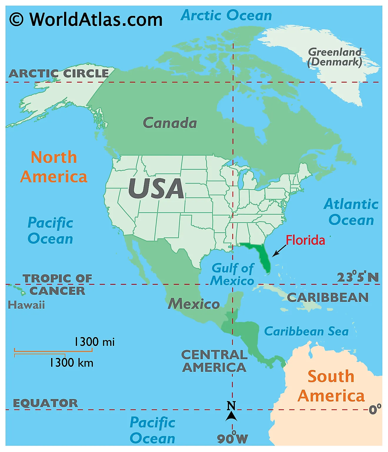 Map showing location of Florida in the world.