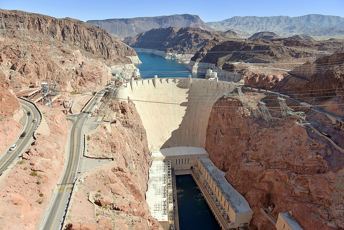 Hoover Dam, a massive hydroelectric engineering landmark located on the Nevada and Arizona border built to harness power from the Colorado River. Image credit: Nyker/Shutterstock.com