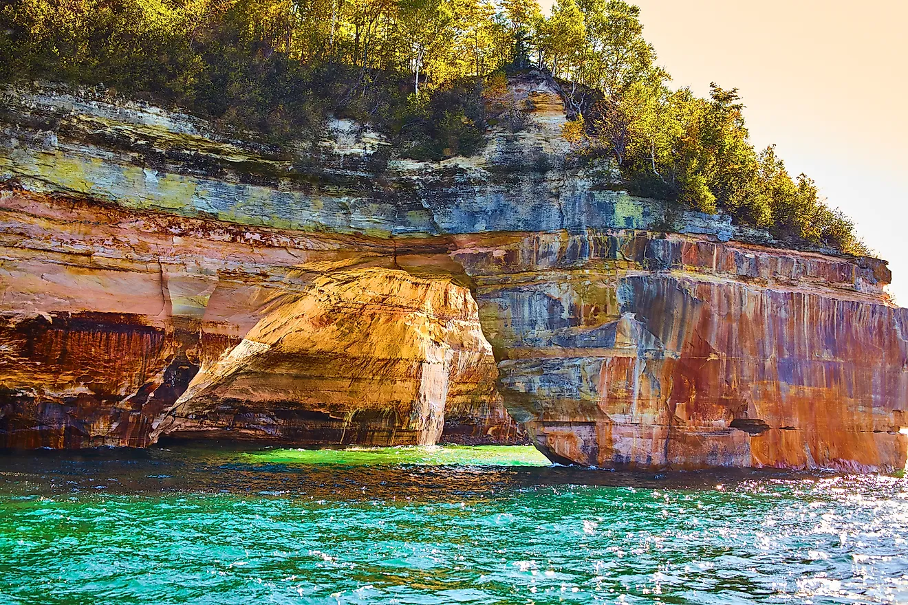 Rock formation in Pictured Rocks National Lakeshore, Munising, Michigan.