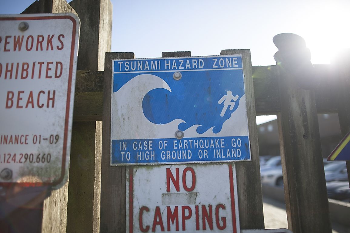 A sign warning of a tsunami. 