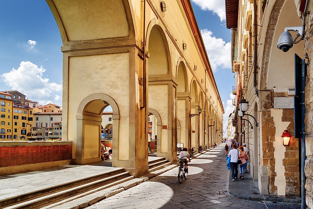 The arches of the Vasai Corridor in Florence, one of Italy's most-visited tourist attractions. 