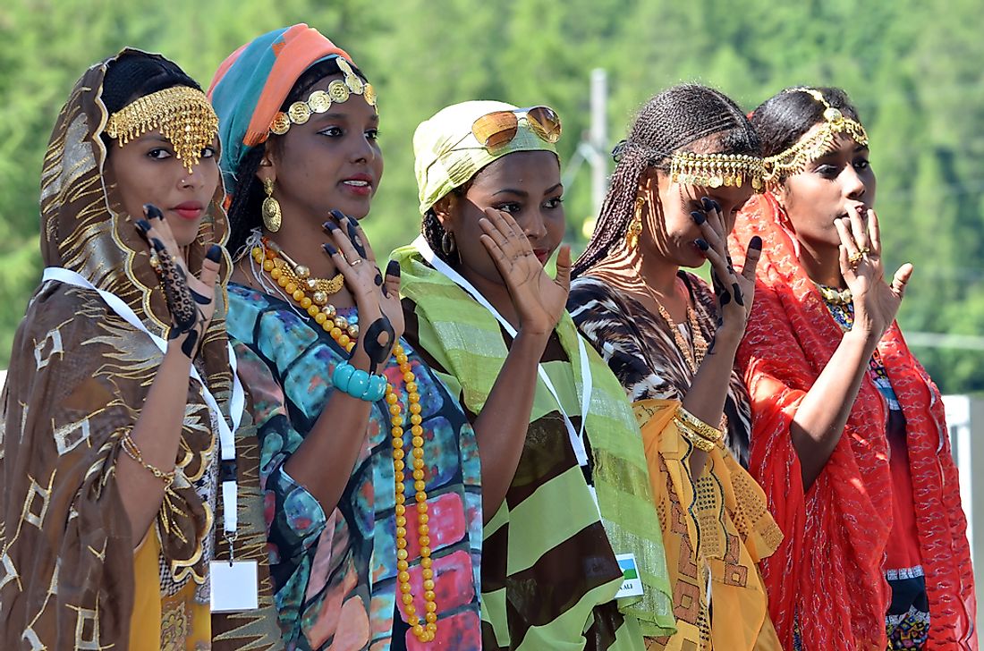 Dancers from Djibouti participate in the International Festival of Folklore and Dance in Switzerland. Editorial credit: mountainpix / Shutterstock.com.
