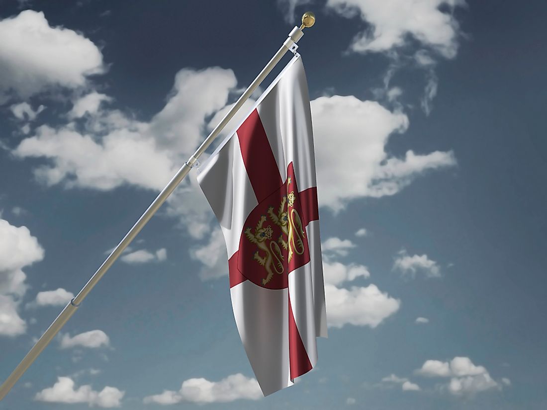 A flag waving the shield of England. 