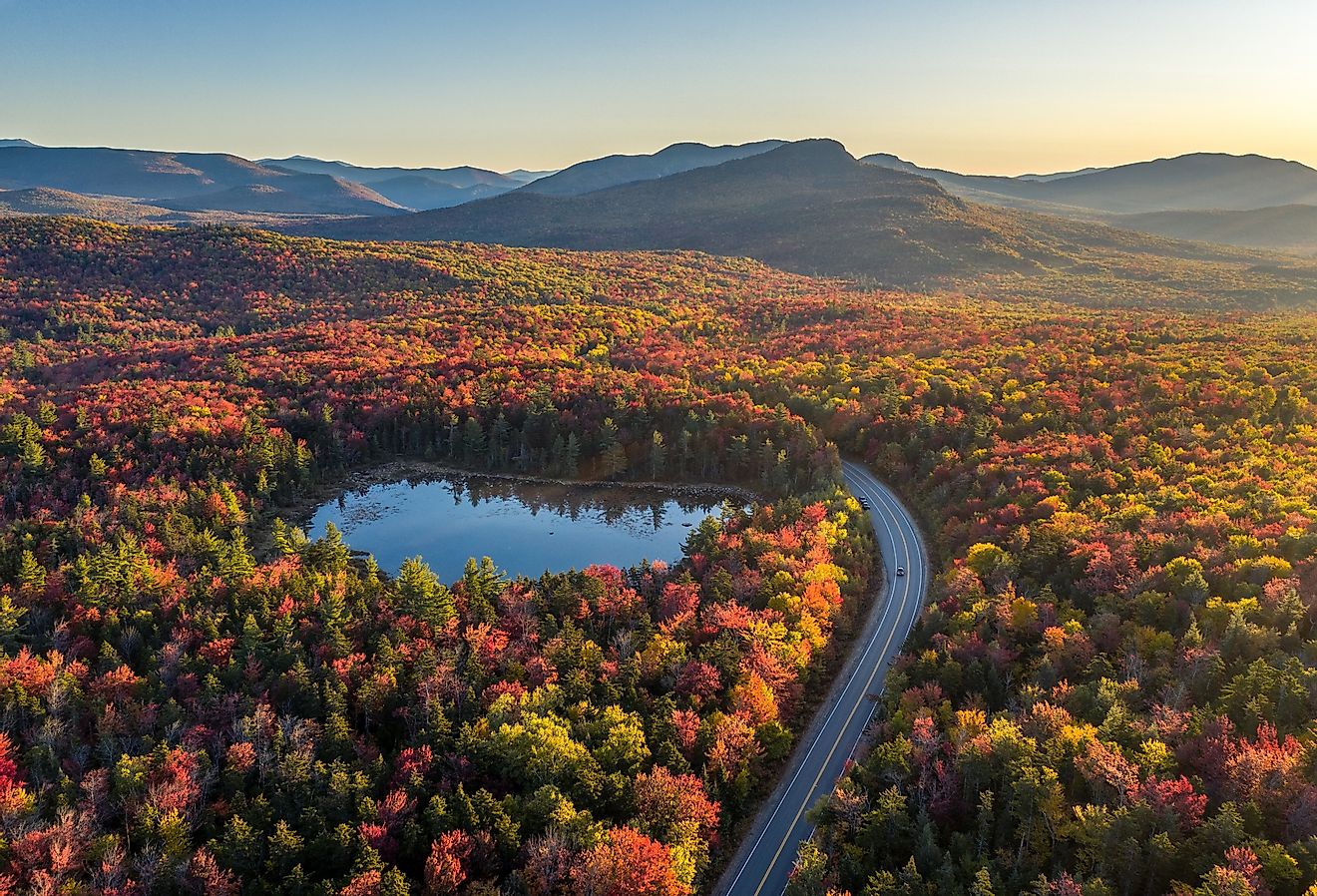 Overlooking the Kancamagus Highway, White Mountains, New Hampshire in fall.