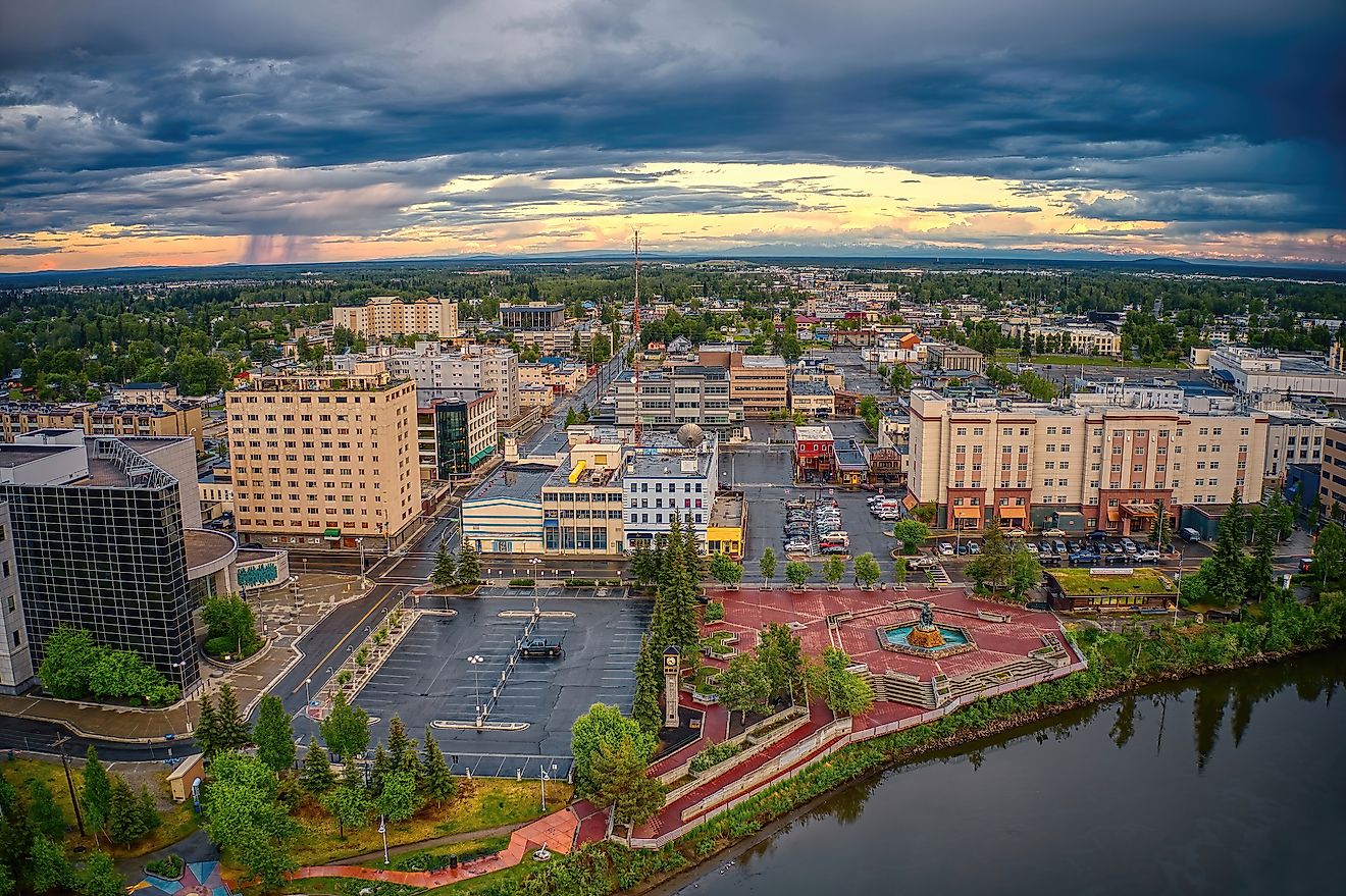 Aerial View of Downtown Fairbanks, Alaska.
