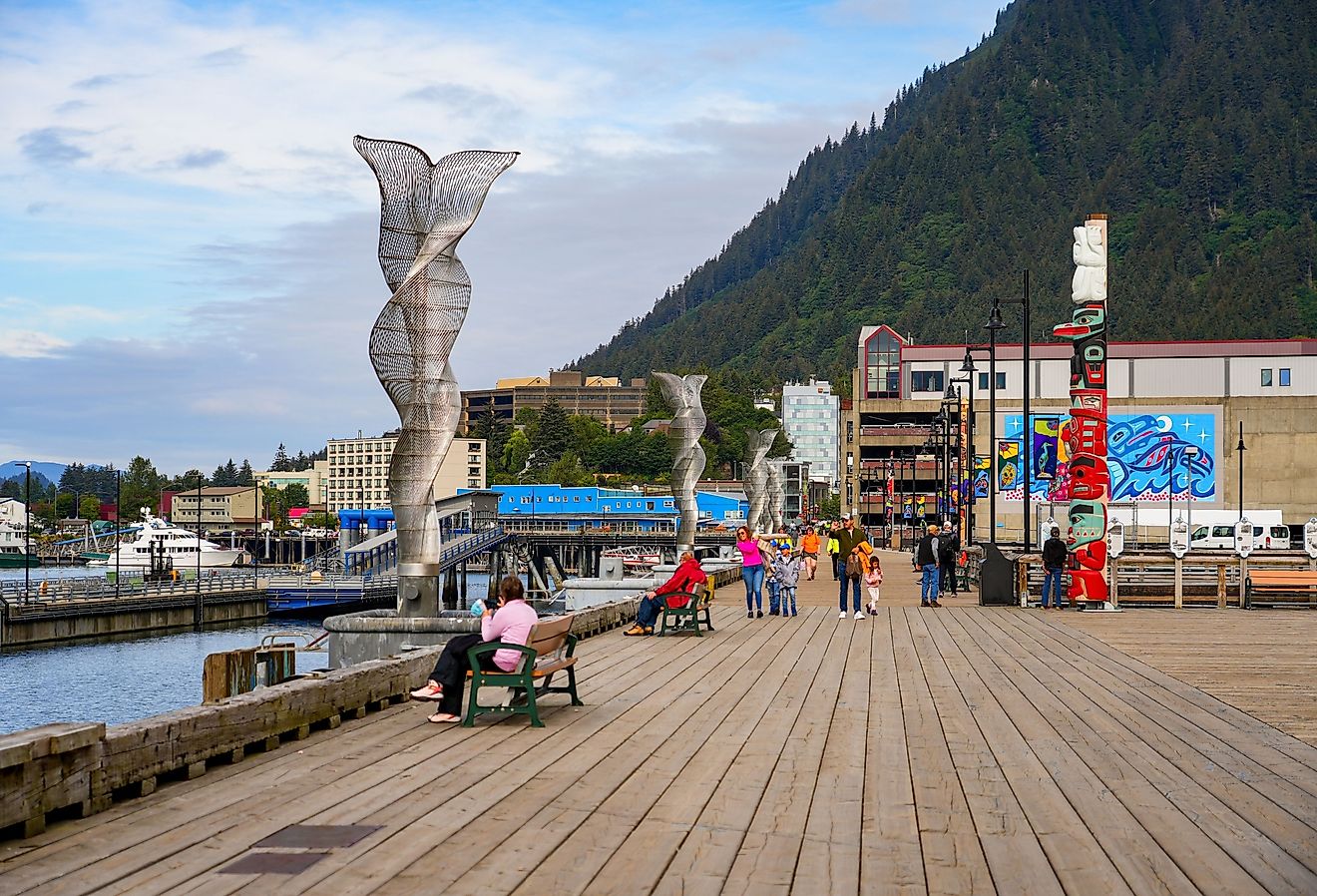 Oceanfront boardwalk promenade of Juneau, the capital city of Alaska. Editorial credit: Alexandre.ROSA / Shutterstock.com.