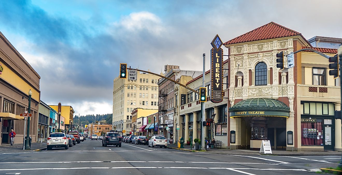The Liberty Theater and downtown Astoria, Oregon, captured in the photo. Editorial credit: Bob Pool / Shutterstock.com