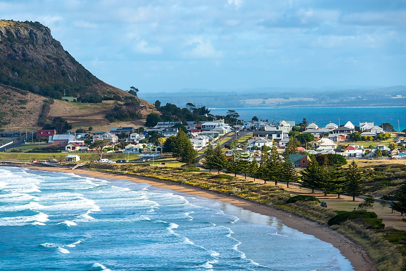 View of the town of Stanley on the northwest coast of Tasmania, Australia.