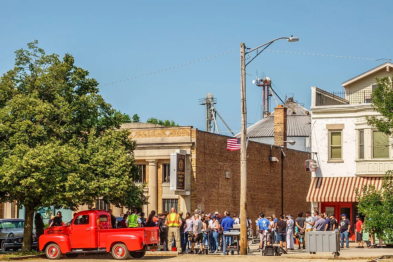 A crowd on main street in Elburn, Illinois, via Ken Schulze / Shutterstock.com