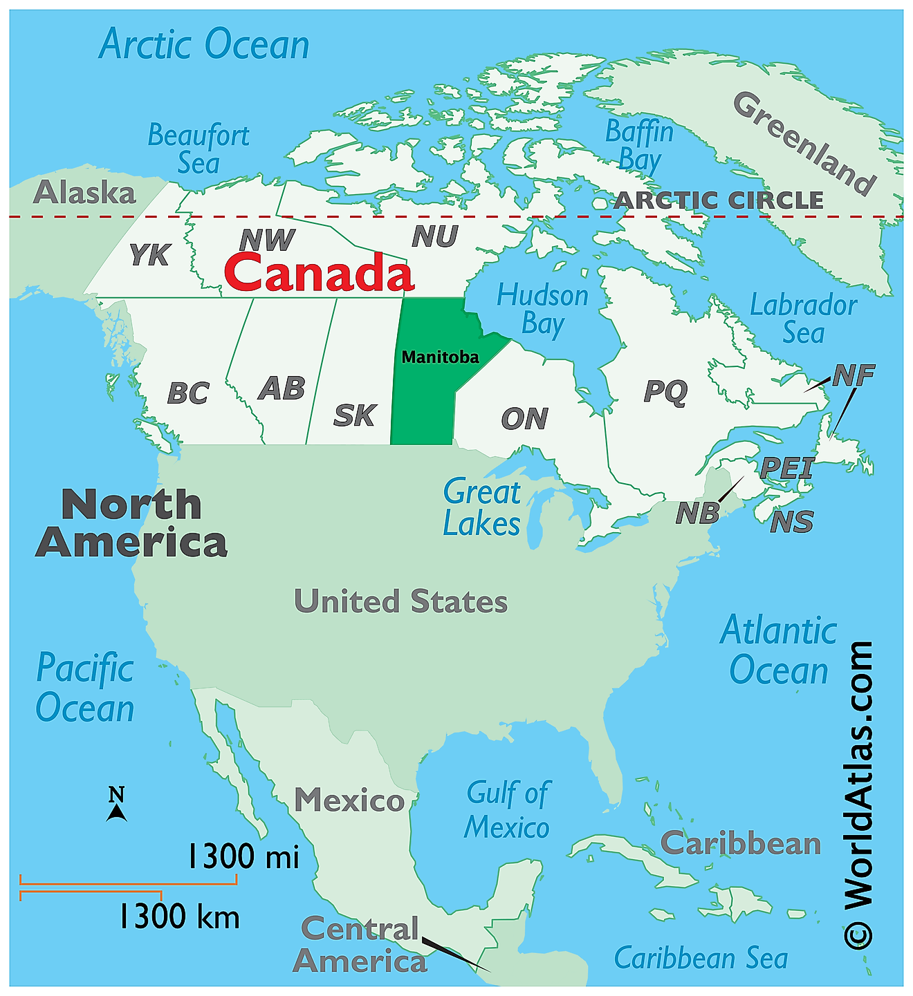 Map showing location of Manitoba in the world.