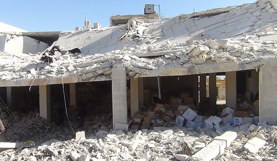 A Syrian warehouse laid waste by an aerial bomb strike.