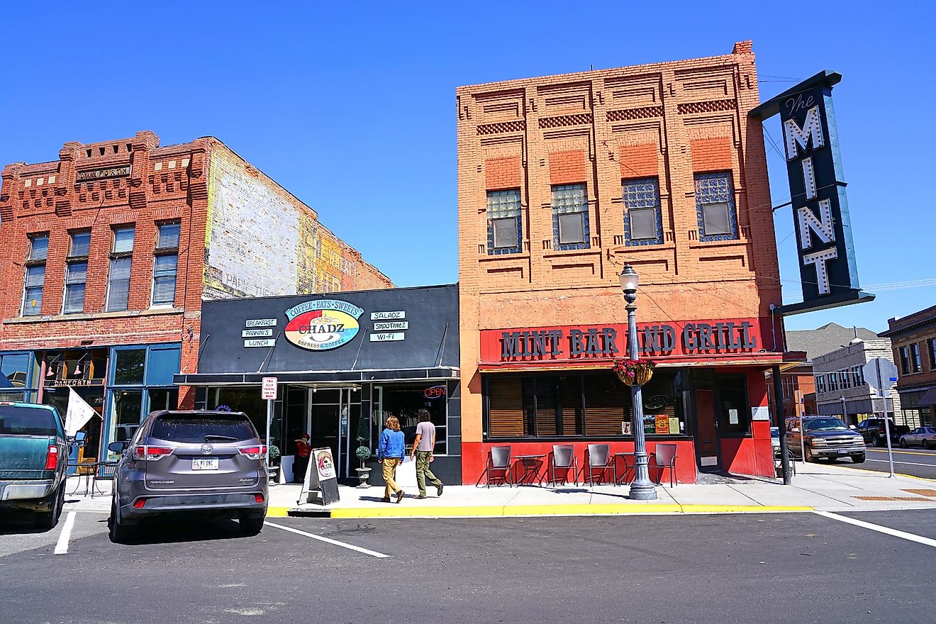 View of downtown Livingston, a town and county seat of Park County, Montana