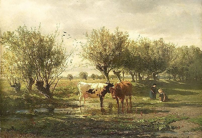 "Cows at a Pond" became one of the most famous works of prominent Hague School artist Gerard Bilders.
