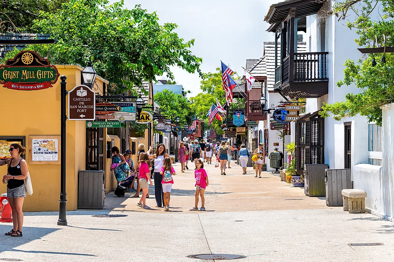 people walking on George Street in downtown St. Augustine, Florida, via Andriy Blokhin / Shutterstock.com
