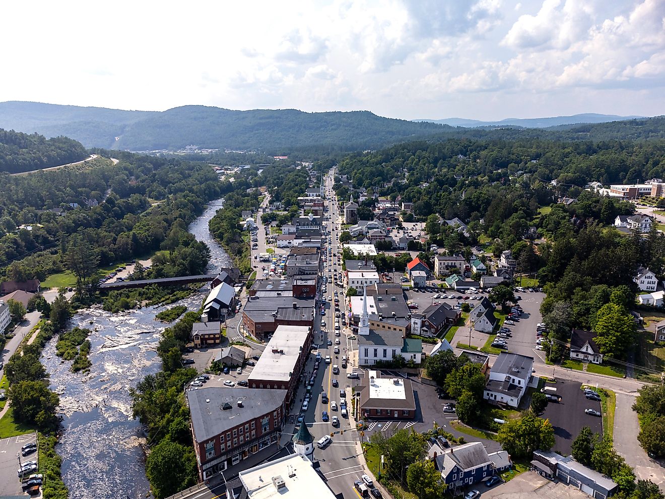 Aerial view of downtown Littleton, New Hampshire.