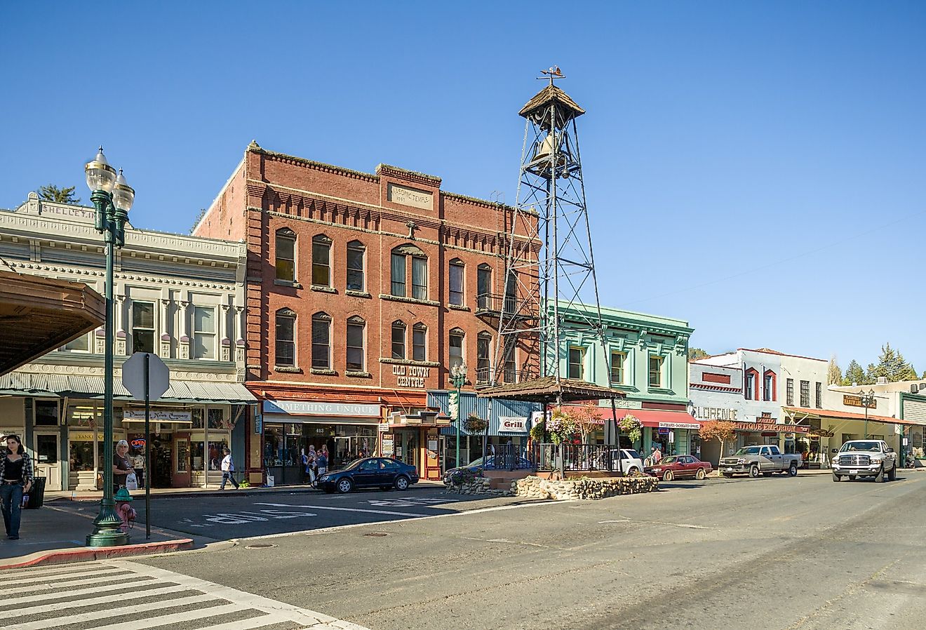 Historic Bell Tower Monument and Old Town Centre in Placerville, California. Image credit Laurens Hoddenbagh via Shutterstock