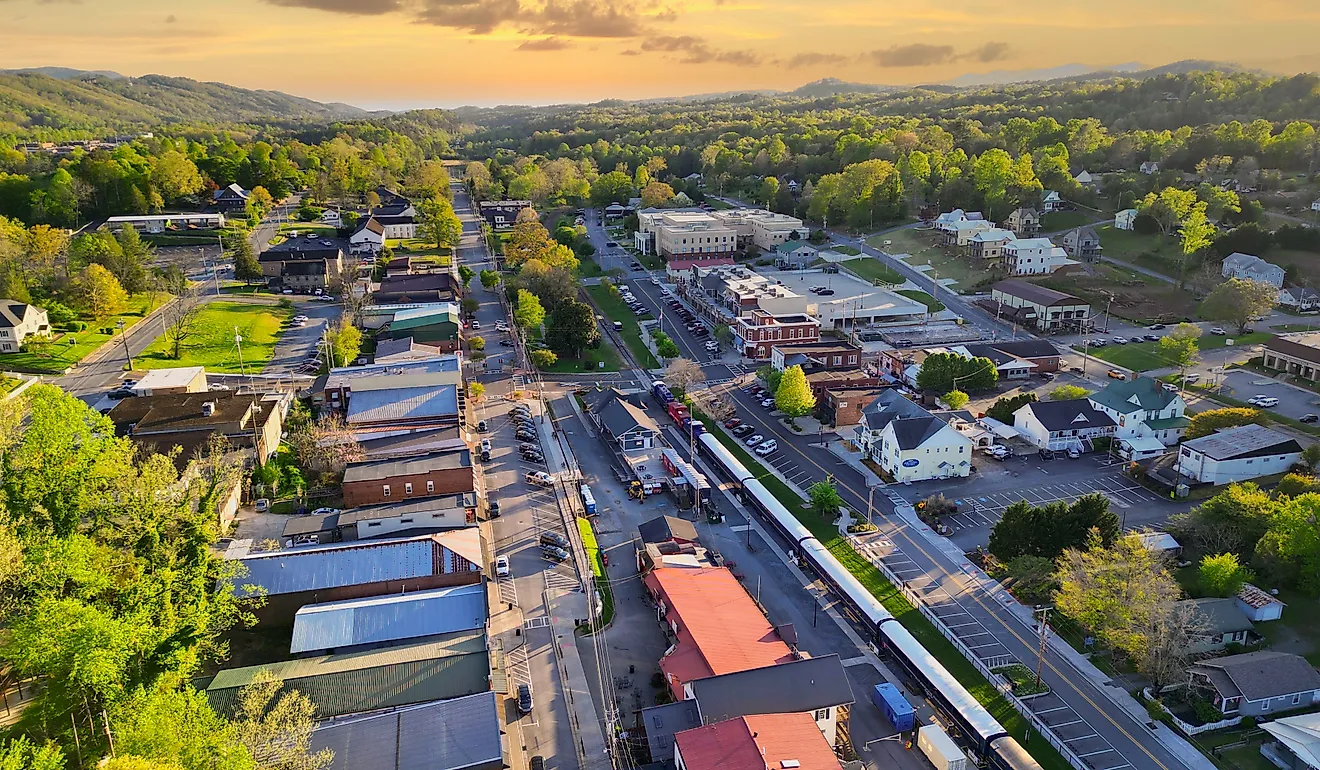 Aerial view of downtown Blue Ridge, Georgia.