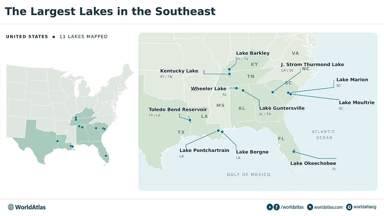 infographic showing the largest lakes in the Southeast