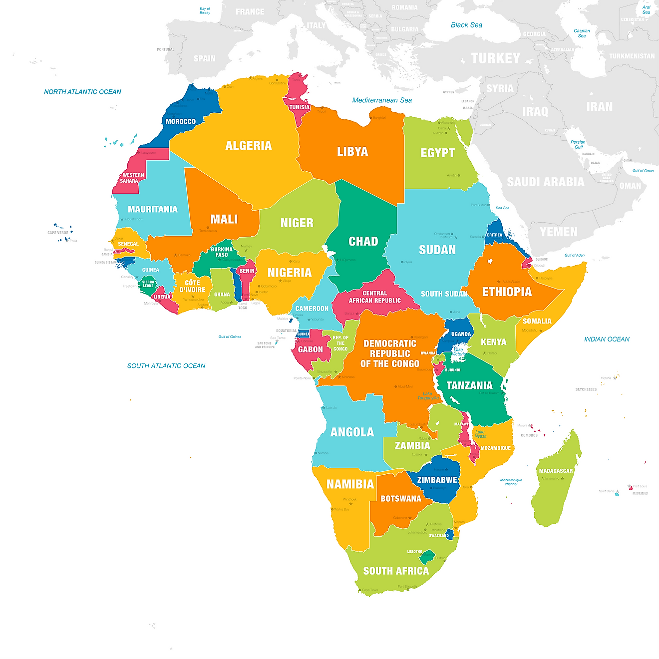 Map of Africa showing the continent's 54 countries.