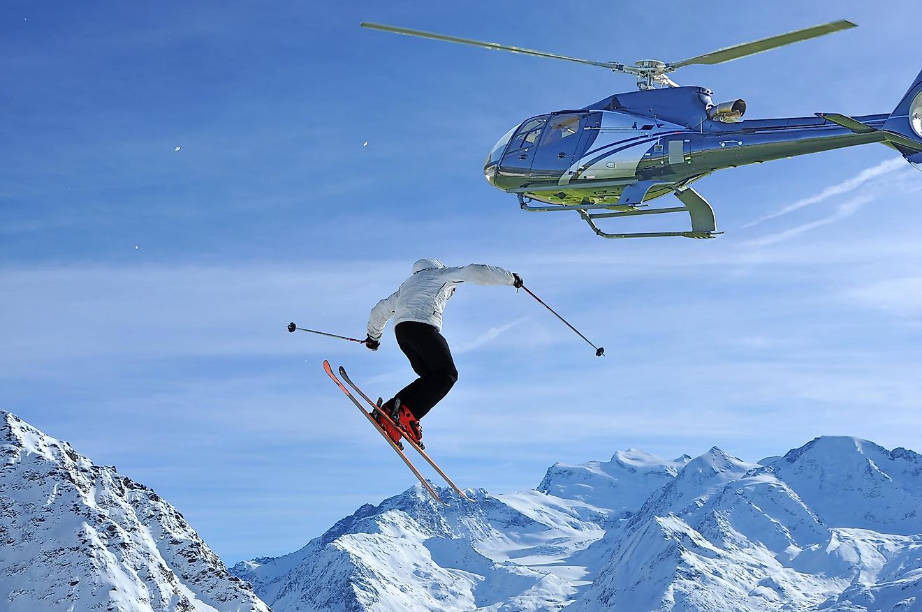 Yes, you read this right - skiing with a little help from a helicopter, what could go wrong?